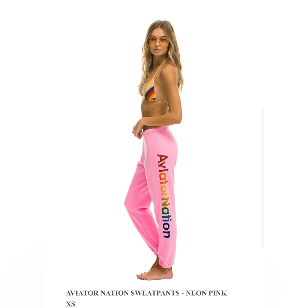 Aviator Nation neon Pink Joggers with Rainbow Logo